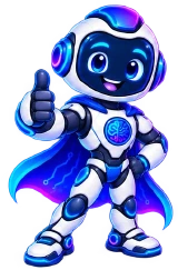 The Engineer mascot: a friendly blue and white robot in a circuit-patterned cape, standing with one thumb raised
