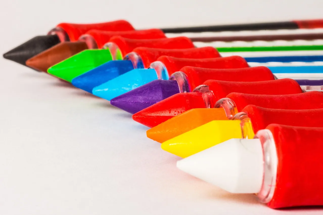 Colored pencils, pens, crayons
