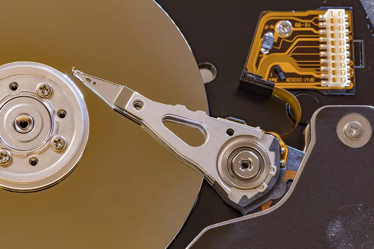 Hard drive, inside, macro