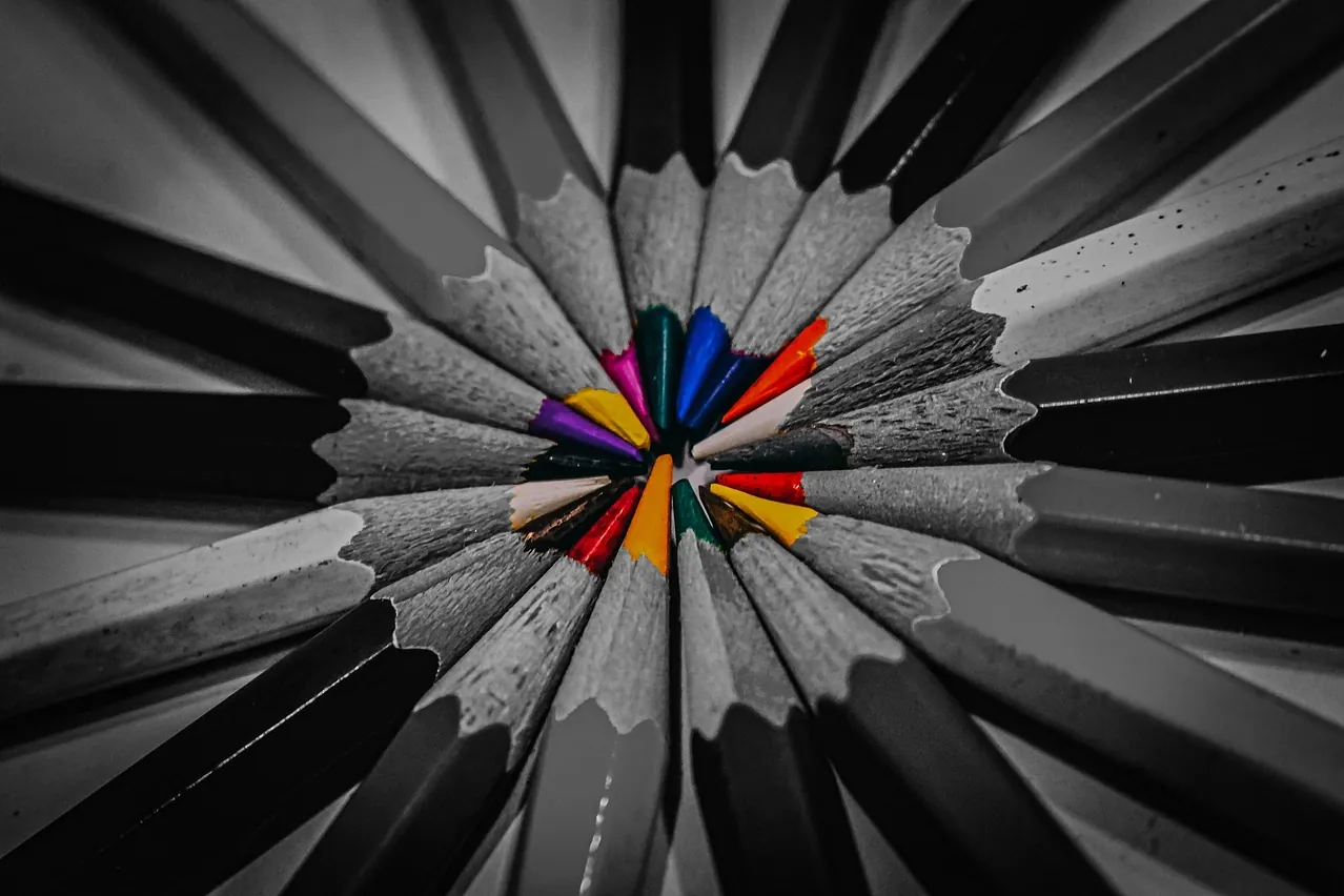 Color pencil, bnw, black and white