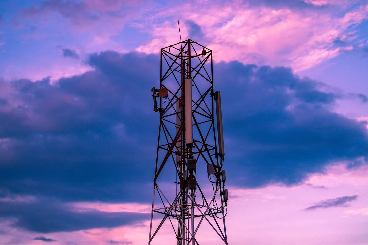 Telecommunications tower, sky, cloudy sky
