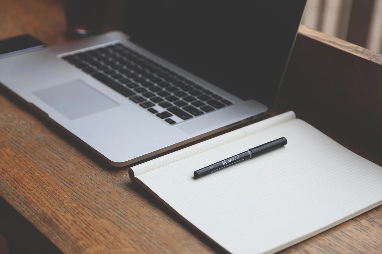 Desk, laptop, notebook