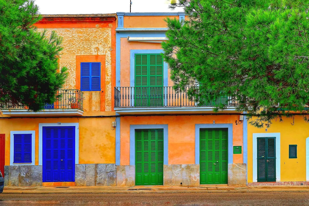 Colourful houses, terraced houses, architecture